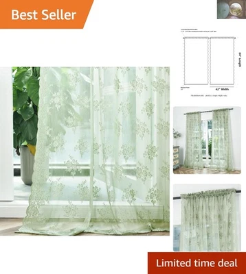 Sage绿色花卉花边窗帘84英寸长2块优雅装饰 — 第 1/4 张图片