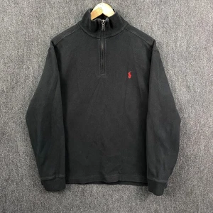 Polo Ralph Lauren Mens Medium 1/4 Zip Pullover Sweater Jumper Black Knit Pony - Picture 1 of 12