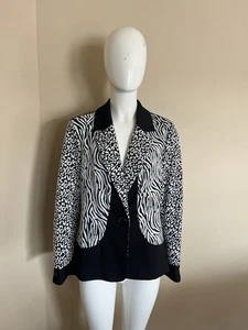 Notations Womens Blazer Black White Animal Print Sz Med Soft Stretch Career Wear - Picture 1 of 9