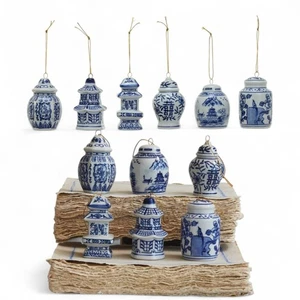 Blau & Weiß Chinoiserie Ingwer Glas Ornament | 6 Stile - Bild 1 von 6