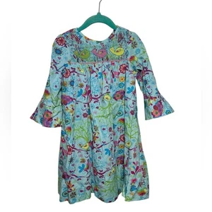 Marmellata Smocked Floral Bird Bell Sleeve Dress Size 4 Preppy Church Classic - Picture 1 of 5