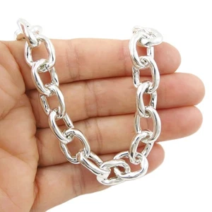 Oval Link 925 Silver Chain Bracelet Hallmarked Chunky Polished Sterling Links - Picture 1 of 6