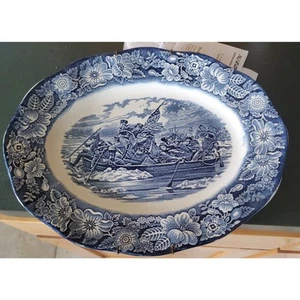 PLATO OVALADO VINTAGE LIBERTY AZUL WASHINGTON CROSSING THE DELAWARE - Imagen 1 de 2