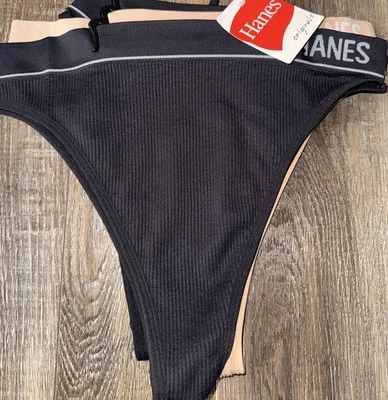 Hanes Womens Hi-Rise Cheeky Underwear Panties 3-Pair Nylon Blend Ribbed ~ L - Image 1 of 4