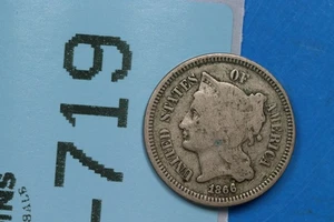 1866 3CN 3 THREE CENT NICKEL EARLY US TYPE COIN RAW-719 - Picture 1 of 2