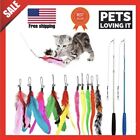 Cat kitte Toy 2pcs Retractable Feather Wand +10PCS Replacement Teaser Bell Refil