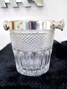 BEAUTIFUL,EXTRA LARGE,HEAVY CRYSTAL ICE BUCKET,SILVER PLATED EDGED, 22 cm tall - Picture 1 of 3