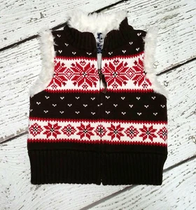 GAP KIDS XS 4 5 Girls Brown Snowflake Fur Sweater Vest Christmas Holiday Winter - Picture 1 of 4