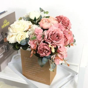 Decoration Christmas Bride Wedding Artificial Flowers Peony Bouquet Fake Roses - Picture 1 of 17