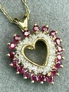 2Ct Round Cut Lab-Created Red Ruby Diamond Heart Pendant 14KYellow Gold Plated - Picture 1 of 7