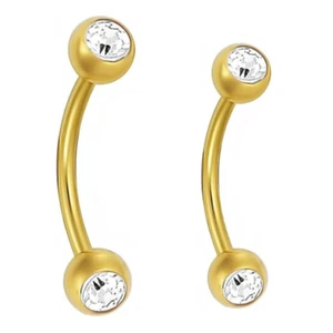 14G GOLD Titanium BELLY BUTTON NAVEL RING BODY JEWELRY PIERCED EYEBROW BARBELL - Picture 1 of 3