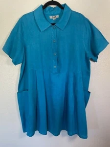 Vintage FLAX Linen Dress, Turquoise, Medium, Excellent Cond, Free Shipping - Picture 1 of 7