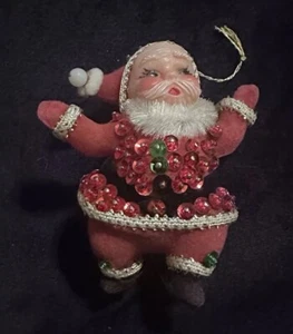 Mr. Santa Claus 3" Beaded Sequined Felted Vintage Christmas Ornament - Picture 1 of 2