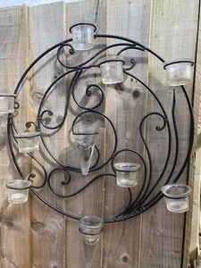 Großes hängendes Teelicht mit 10 Kerzenhaltern aus Glas Metall 56 cm Statement hängend - Bild 1 von 8