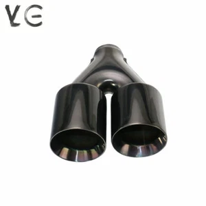 Black Pair Universal Dual Polished Exhaust Tip Double Wall 2.5'' ID 3.5 OD Tips - Picture 1 of 4