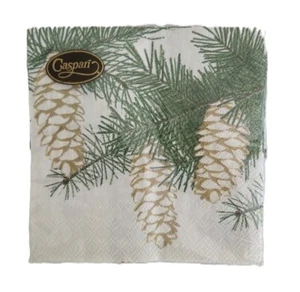Caspari Tannenzapfen Papier Cocktail Servietten in Elfenbein 15500C - 20 pro Packung - Bild 1 von 4