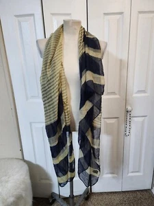 Women's D&Y Navy Blue & Gold Chiffon Fashion Scarf One Size - Picture 1 of 4