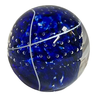 Bullicante Hand Blown Cobalt Blue Clear Glass Paper Weight Polished Base Vintage - Image 1 of 4