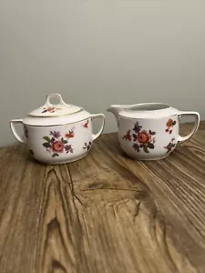 Vintage Edelstein Bavaria Floral Sugar Bowl and Creamer Dish Mixed flowers/Gold - Picture 1 of 6