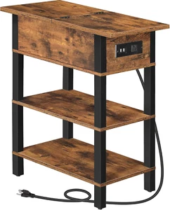 End Table with Charging Station, Flip Top Side Table with USB Ports, Narrow Nigh - Picture 1 of 9