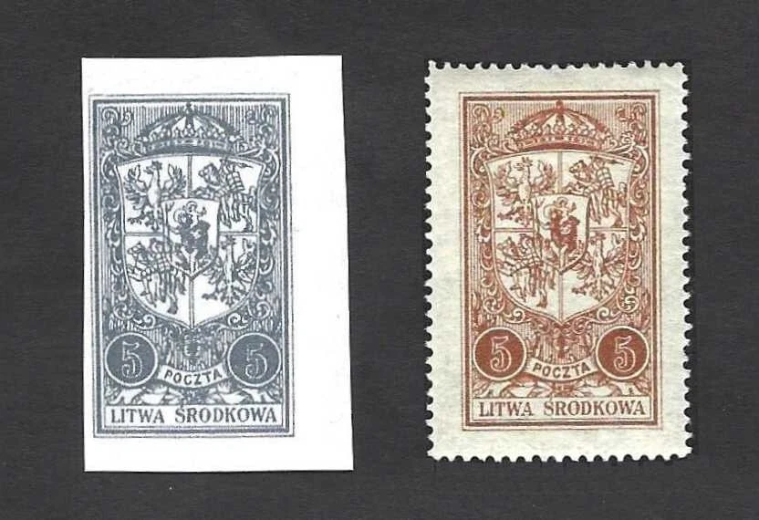 Escudo de armas de Vilna 1921 de Lituania Central... PRUEBA DE IMPERFECCIONES... MNH ** Foto 1 de 1