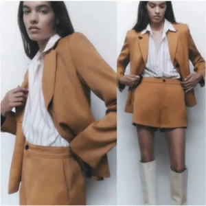 NEW Zara Blazer Jacket and Shorts Suit 2 PC Coord Set in Camel Size XS/Small - Picture 1 of 16