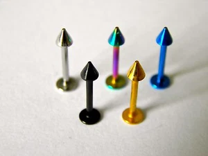 5x Spike Top Labret Bars Titanium Plated Stainless Steel Earring Lip Piercing UK - Picture 1 of 1