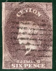 CEYLON QV PENCE ISSUE Classic Stamp SG.6 6d Purple-Brown (1859) Cat £140- SBB30 - Picture 1 of 6