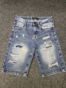 Southpole Jean Shorts Womens 12 Blue Denim Bermuda Y2K Streetwear Distressed - Picture 1 of 16