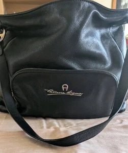 AIGNER Handtasche Schwarz Leder Silber Inkl. Staubbeutel - Bild 1 von 10