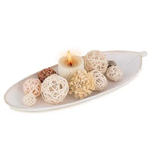  Leaf Wooden Decorative Tray: Leaf Shaped Wood Key Tray Leaf 16" White Washed - Picture 1 of 7