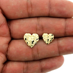 Men's Women's Kid's 10K Solid Yellow Gold Diamond Cut Heart Nugget Stud Earrings - Picture 1 of 9