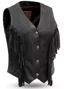Women's Black Leather Fringe Vest – Western Cowgirl Biker Style - Picture 1 of 3