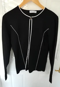 Long Tall Sally 12 Black White Trim Stretchy Hook Fasten Cardigan Top Jacket - Picture 1 of 9