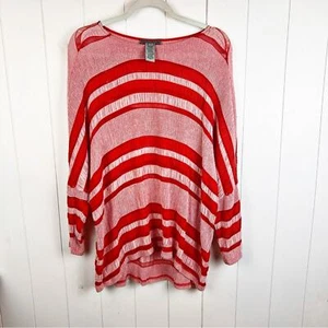Sharon Young Top Semi Sheer Red Striped Dolman Long Sleeve Blouse Womens XL - Picture 1 of 9