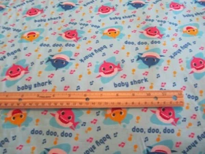 Blue Baby Shark Character Cotton Fabric BTY - Picture 1 of 1