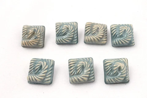 Set of 7 Bakelite Shank Buttons Coiled Rope Design Seafoam Green Cover