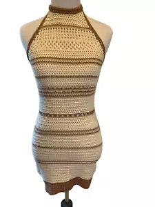 New 12th Tribe Dress Size S Brown Cream Sundress Halter Beach - Picture 1 of 15
