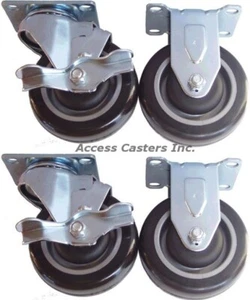 5P20PSET Set of 4 Casters 5" Polyurethane Wheels 2 rigid 2 swivel brake - Picture 1 of 2