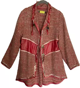 GISELLE SHEPATIN seltene handgewebte Seidenjacke rot Boho verziert Artful Home M - Bild 1 von 24