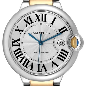 Reloj Cartier Ballon azul esfera plateada acero oro amarillo para hombre W69009Z3 - Imagen 1 de 8