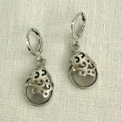 White Opal Earrings Silver Plated Minimalist Boho Angelcore Jewelry Leverback - Image 1 of 4