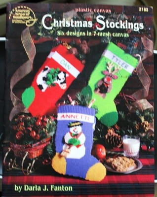 Plastic Canvas Christmas Stockings 6 Designs 7-mesh Canvas Santa Angel Snowman - Image 1 of 3