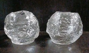 Vintage Set Of 2 Kosta Boda Candle Holders Votive Sweden Snowball Art Glass - Picture 1 of 9