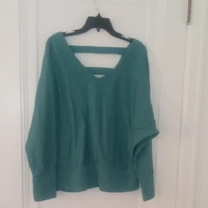 Türkisfarbener Damenpullover mit V-Ausschnitt 1x - Bild 1 von 3