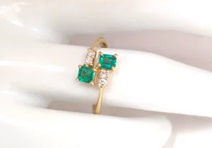 18 Karat Gold, Smaragd & Diamant Ring, Größe 6 - 1/4 - Bild 1 von 7