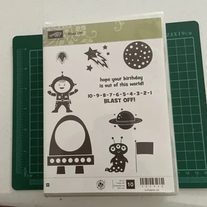 Stampin Up Blast Off Stampset NEW Includes Wooden Blocks - Picture 1 of 5