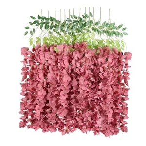 Wisteria Hanging Flowers 12PCS 3.6ft Artificial Silk Wisteria Vine Dusty Pink - Picture 1 of 7