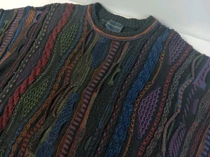 Florence Tricot Vintage 80/90s Mens Large Coogi Style 3D Knit Textured Sweater - Picture 1 of 8