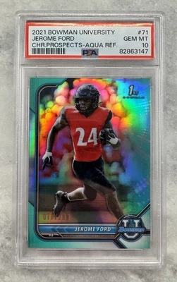 2021-22 Bowman University Chrome JEROME FORD AQUA 1ST ROOKIE RC /299 PSA 10 GEM - Image 1 of 2